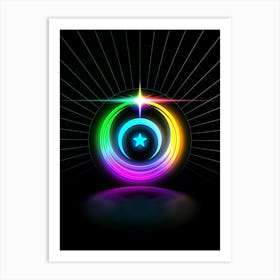 Neon Geometric Glyph in Candy Blue and Pink with Rainbow Sparkle on Black n.0289 Art Print