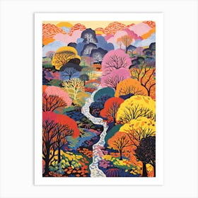 The Garden Of Morning Calm, South Korea In Autumn Fall Illustration 2 Art Print