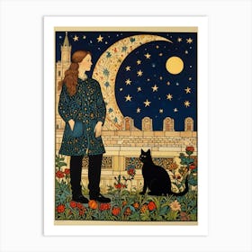 Girl And A Cat Art Print