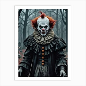 The Freaky Clown in the Woods Art Print