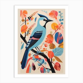 Colourful Scandi Bird Blue Jay 5 Art Print