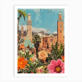 Morocco   Floral Retro Collage Style 1 Art Print