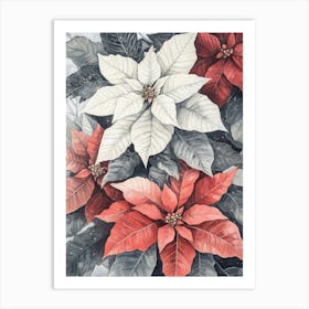 Christmas Red and White Flowers Art Print