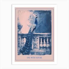 Peacock Outside Teh Palace Cyanotype Inspired Poster Art Print