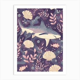Purple Blacktip Reef Shark Illustration 1 Art Print