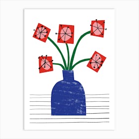 Square Flowers In A Blue Vase Art Print