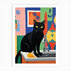 Black Cat In Kitchen Sink Art Print