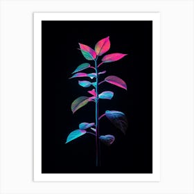 Neon Plant On Black Background 8 Art Print