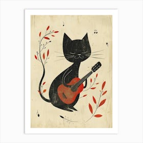 Black Cat Playing Guitar 1 Art Print