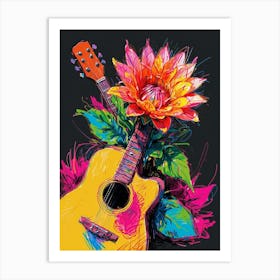 Guitar And Flower Art Print