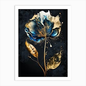 Elegant Blue And Gold Flower Art Print