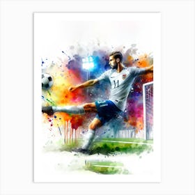 Soccer Player Kicking The Ball Art Print