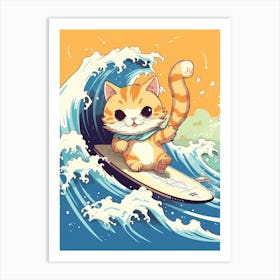 Kawaii Cat Drawings Surfing 4 Art Print