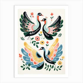 Folk Style Bird Painting Swan 5 Art Print