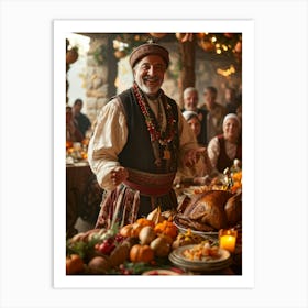 A Jovial Pilgrim Adorned With Traditional Dress From The New World An Adoring Smile Complementing (5) Art Print