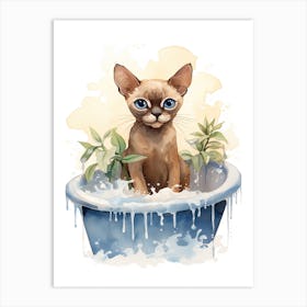 Burmese Cat In Bathtub Botanical Bathroom 1 Art Print