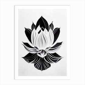 Amur Lotus Black And White Geometric 2 Art Print
