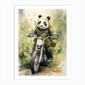 Panda Art Biking Watercolour 1 Art Print
