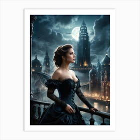 Digital Painting of Gorgeous Victorian Woman with Classic London City Scenery #3 Art Print