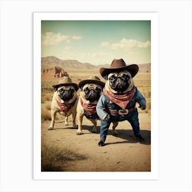 Three Pugs In Cowboy Hats 1 Art Print