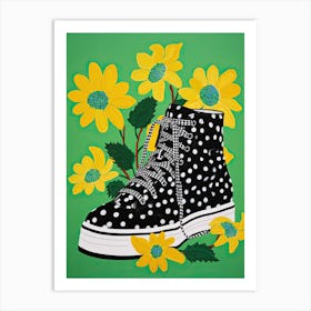 Floral Fusion in Footwear: Sneakers and Blooms Art Print