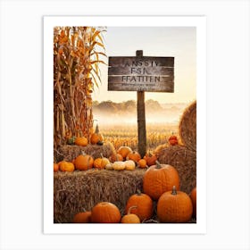 Autumn Harvest Celebration Pumpkins And Gourds Of Various Sizes Nestled In A Straw Bale Mound Flan (5) Art Print