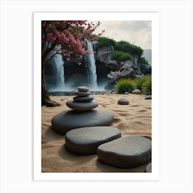 Zen Stones And Waterfall Art Print