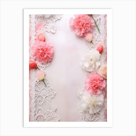 Pink Flowers On Lace Background 1 Art Print
