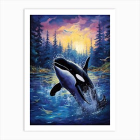 Orca Whale Moonlight Painting Art Print