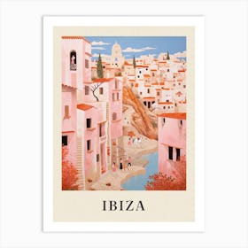 Ibiza Spain 3 Vintage Pink Travel Illustration Poster Art Print