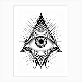 Transcendence, Symbol, Third Eye Simple Black & White Illustration 1 Art Print