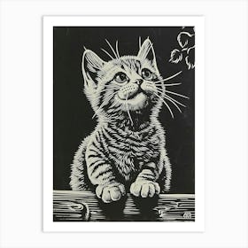 American Shorthair Cat Relief Illustration 4 Art Print