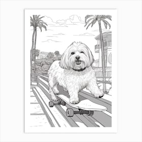 Havanese Dog Skateboarding Line Art 4 Art Print