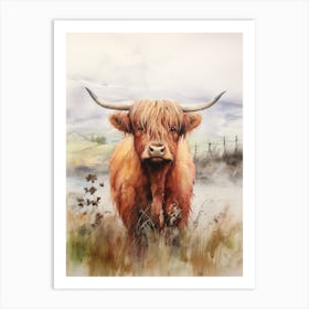 Watercolour Portrait Of A Highland Cow 4 Art Print