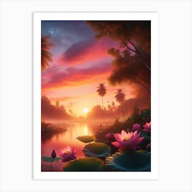 Beautiful Lotus Lake Landscape 4 Art Print