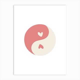Ying Yang Pink Hearts Round Art Print