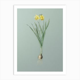 Vintage Lesser Wild Daffodil Botanical Art on Mint Green n.0285 Art Print