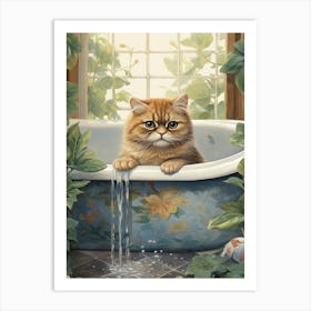 Exotic Shorthair Cat In Bathtub Bathroom 1 Art Print