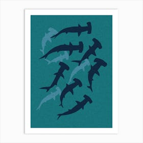 Hammerhead Shark Green Art Print