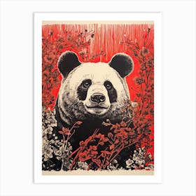Panda Art In Woodblock Printing Style 1 Art Print