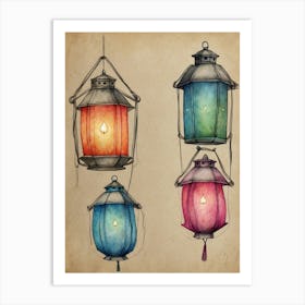 Watercolor Lanterns Art Print