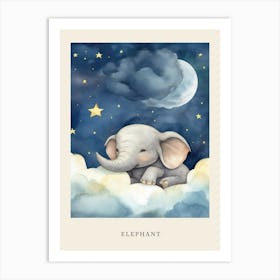 Baby Elephant 3 Sleeping In The Clouds Nursery Poster Art Print