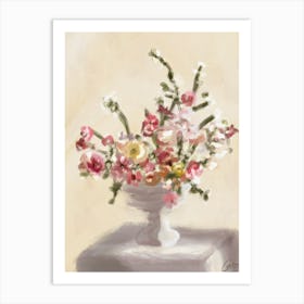 Neutral tones original oil painting - Classic flowers and vintage vibes - into the garden Art Print