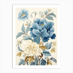 Blue Flowers On A White Background Art Print