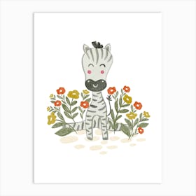 Zebra In Flowers Art Print