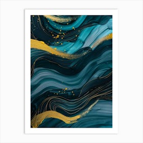 Abstract Blue Gold Abstract Painting Art Print