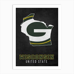 Green Bay Packers Wisconsin State Map Art Print