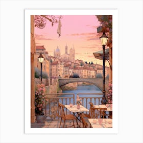 Nice France 2 Vintage Pink Travel Illustration Art Print