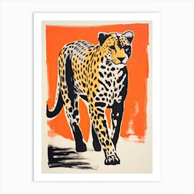Cheetah, Woodblock Animal  Drawing 1 Art Print