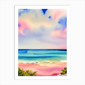 Horseshoe Bay Beach, Bermuda Pink Watercolour Art Print